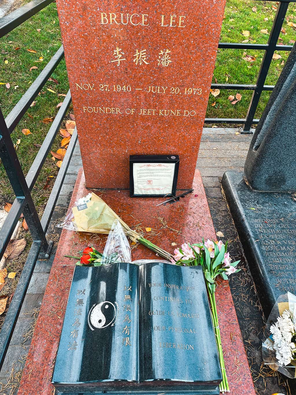 Detail of Bruce Lee's Grave in Lakeview Cemetery in Seattle- Photo credit Keryn Means, a travel expert at TwistTravelMag.com