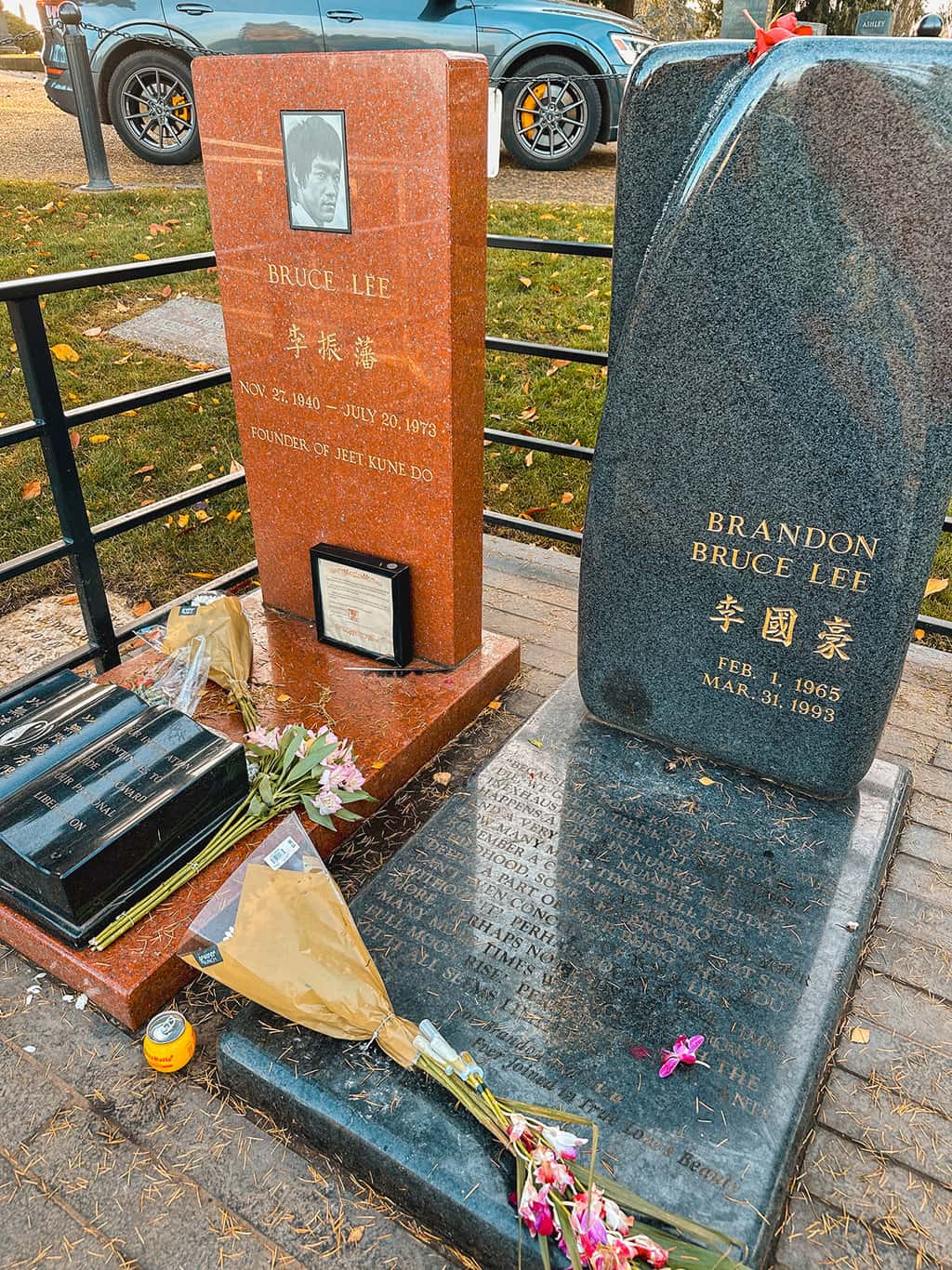 Detail of Brandon Lee's grave in Lakeview Cemetery in Seattle- Photo credit Keryn Means, a travel expert at TwistTravelMag.com
