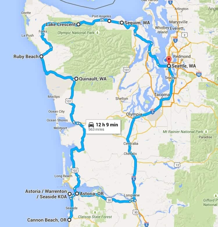 Pacific Northwest Coast Tour Route