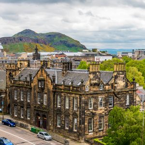 View of Arthur's Seat from Royal Mile Edinburgh Scotland