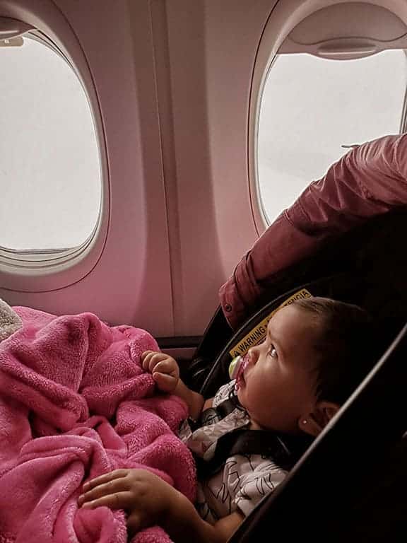baby carseat on a plane