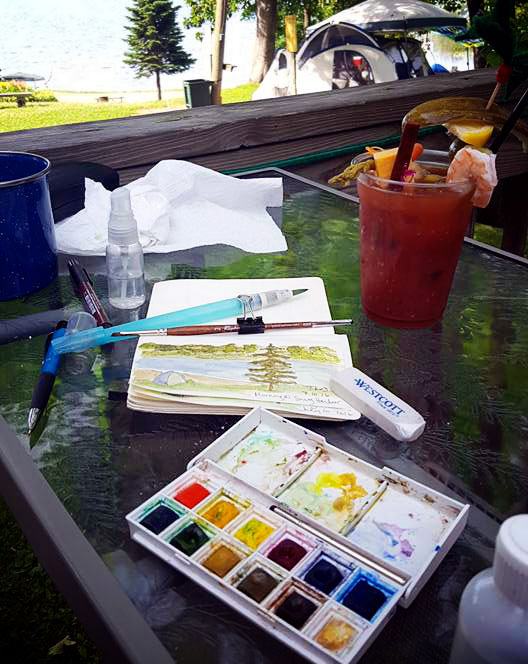 painting watercolors while traveling