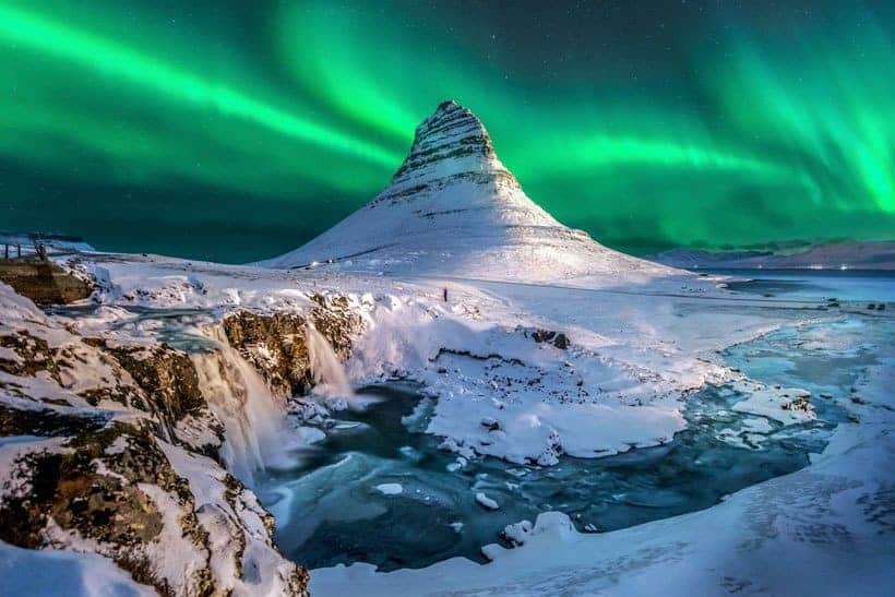 Northern Lights in Winter Iceland Mountain