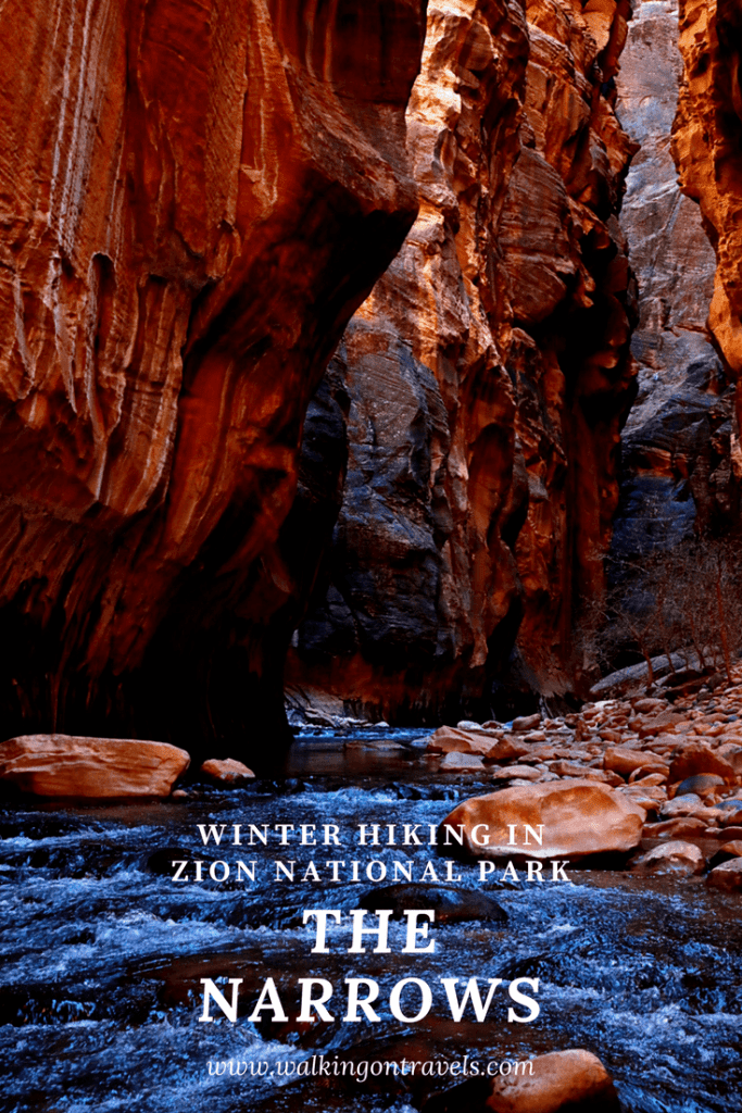Winter hiking the Narrows in Zion National Park Utah: Gear up for a hike in one of America's National Parks to see the slot caverns of Utah #zion #nationalparks #utah #hiking