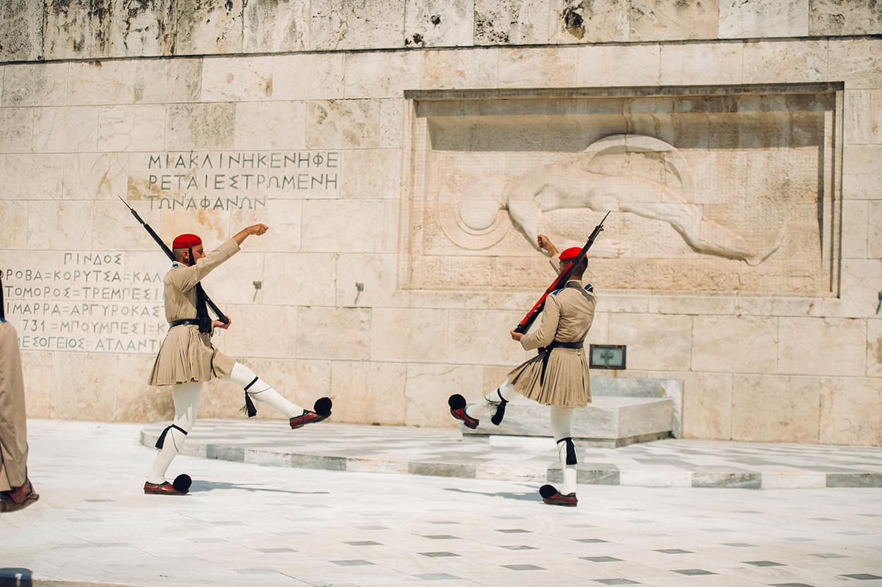 CHANGING OF THE GUARD IN SYNTAGMA SQUARE in Athens Greece