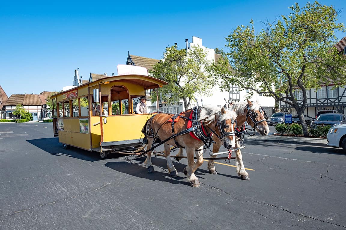 Horse Drawn Trolley in Solvang California - credit Keryn Means of Twist Travel Magazine