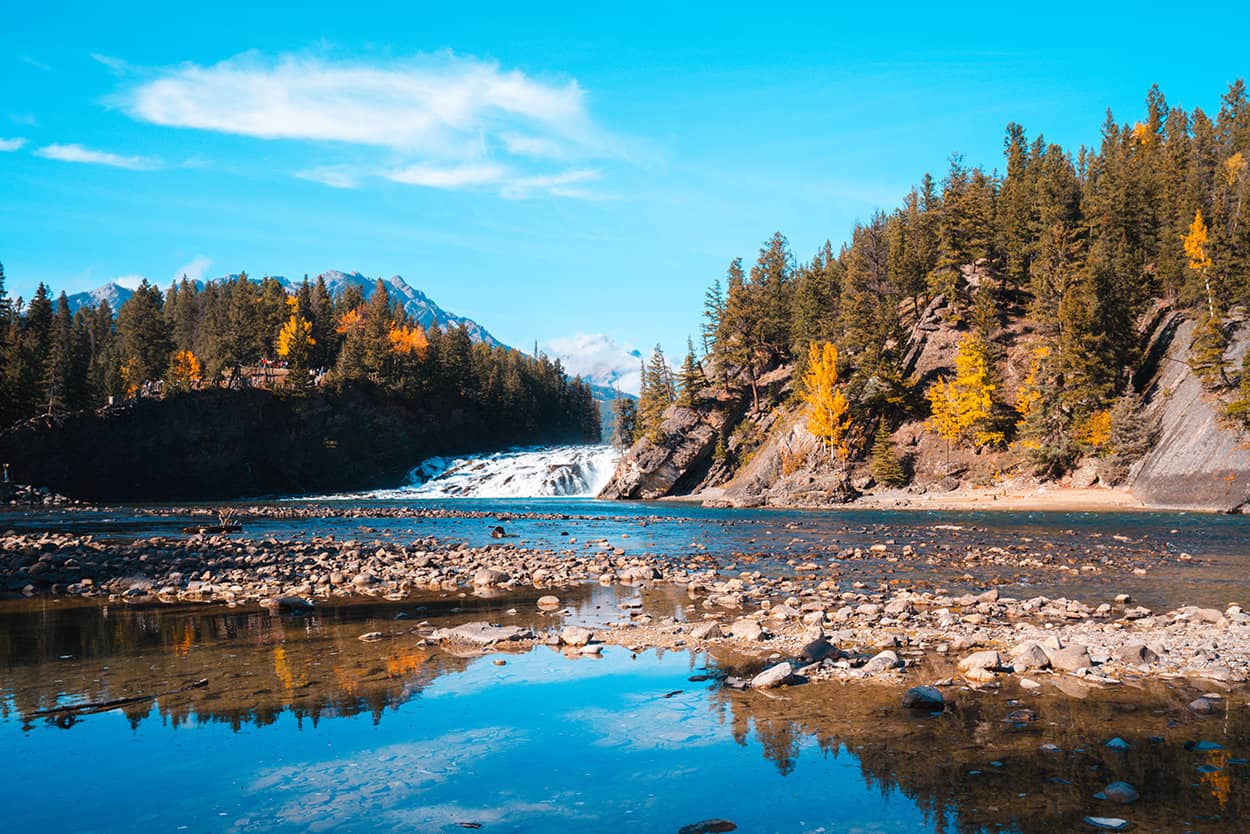 Bow River Bow Falls in Banff National Park in Alberta Canada