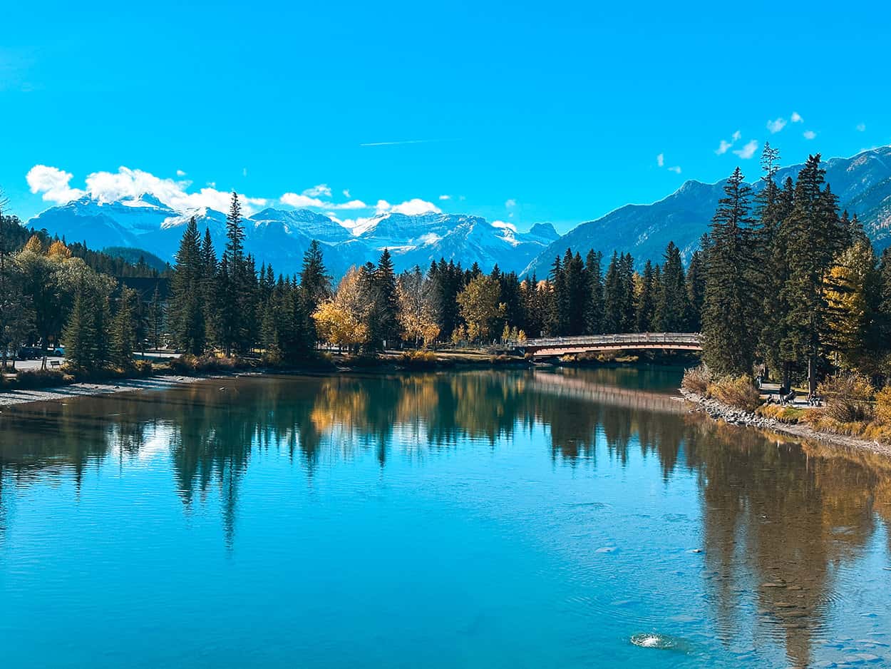 Bow River in the Town of Banff in Banff National Park Alberta Canada