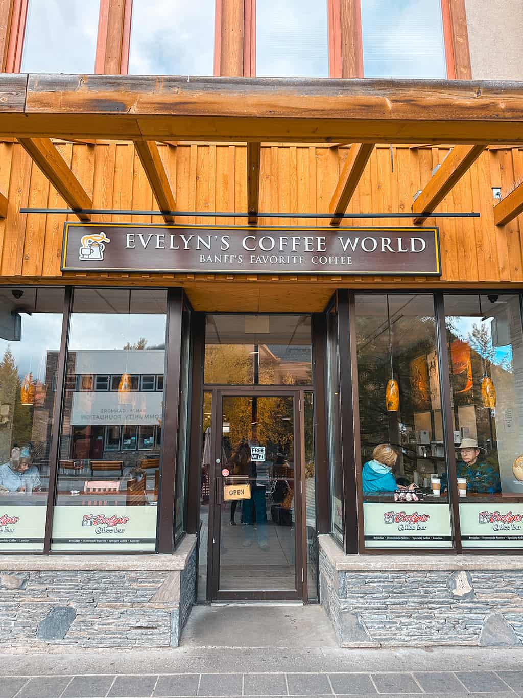 Exterior of Evelyn's Coffee World in Banff National Park Alberta Canada