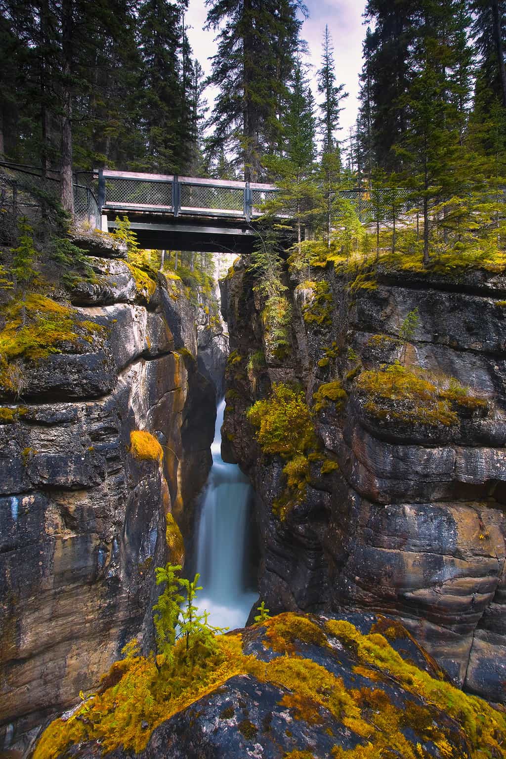 Waterfall in Maligne Canyon in Jasper National Park