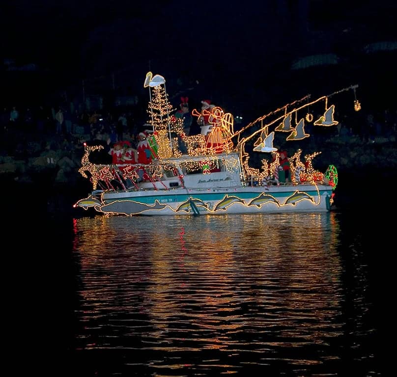 Lighted Boat Parade during Christmas in Santa Cruz California