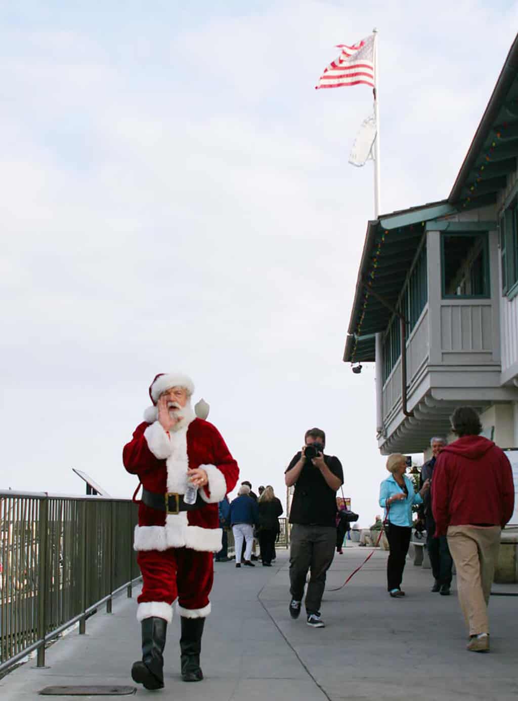 Santa Claus at the Parade of Boats in Santa Barbara at Christmas