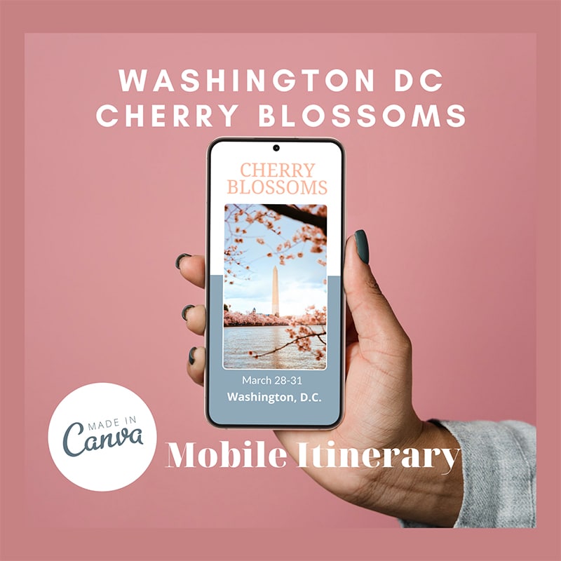 Washington DC Cherry Blossoms Travel Planner and itinerary template for CANVA