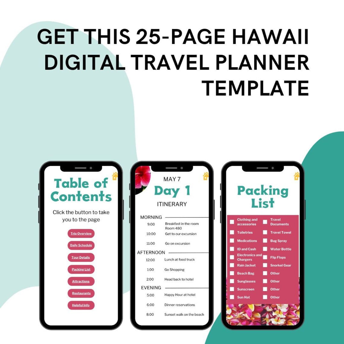 Hawaii- Digital Travel Planner and itinerary template for CANVA