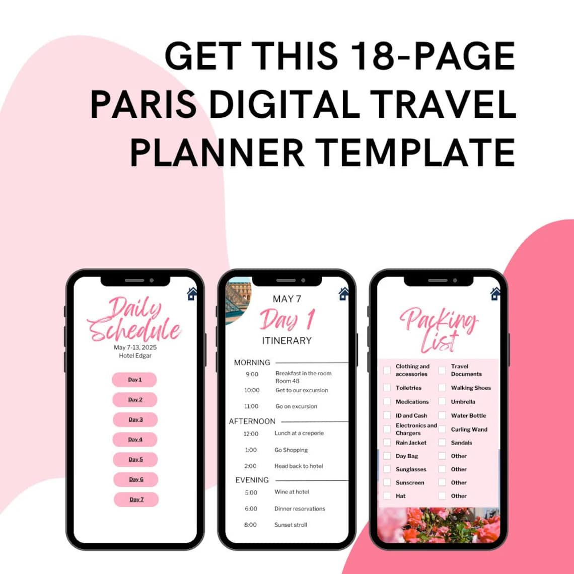 Paris- Digital Travel Planner and itinerary template for CANVA