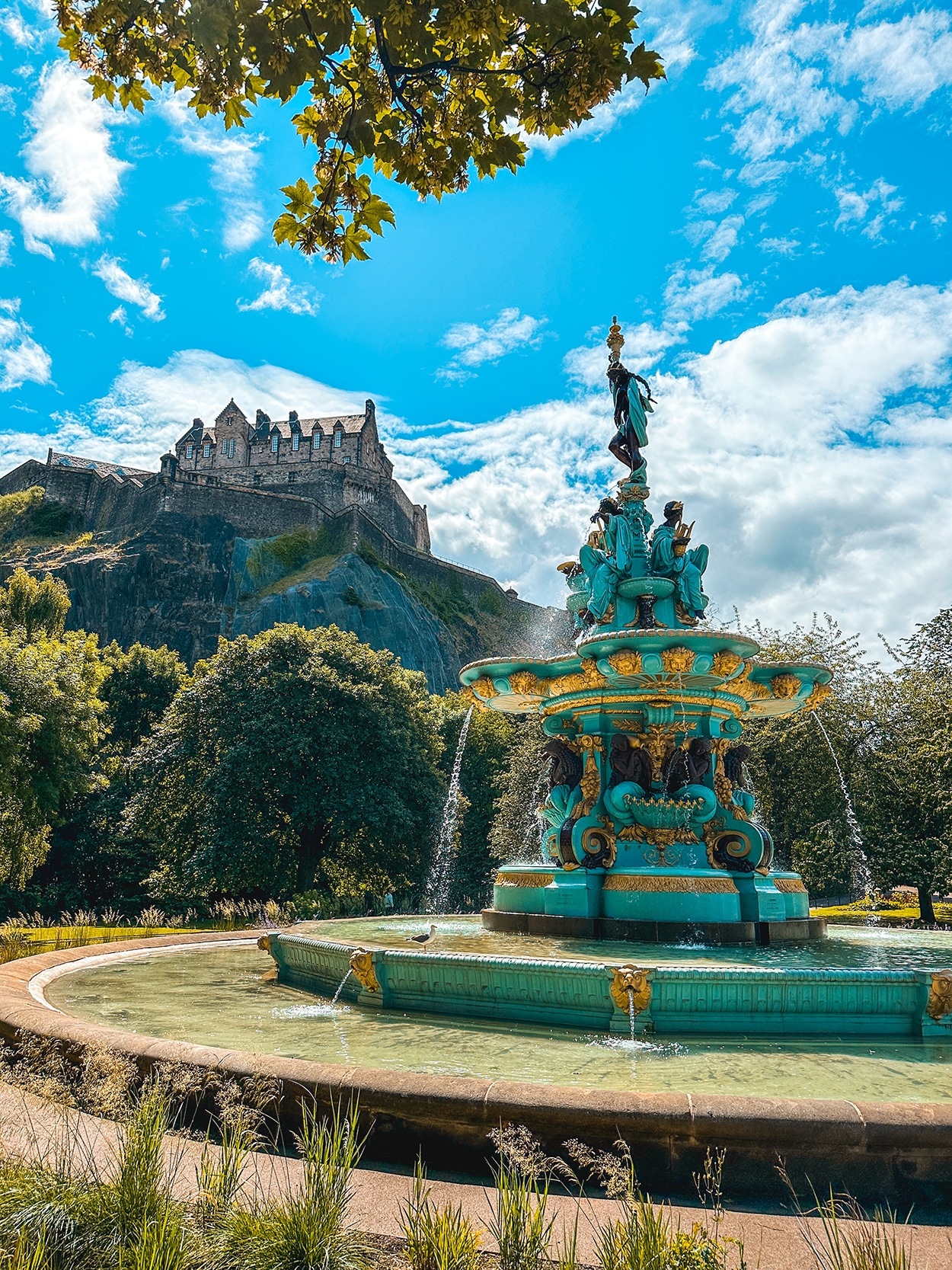 Ross Fountain in Princes Street Gardens with a view of Edinburgh Castle - photo by Keryn Means editor of Twist Travel Magazine