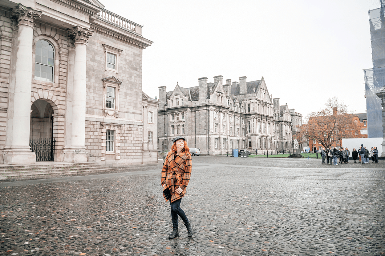 Your Ultimate Ireland Christmas Market Road Trip Itinerary 6 Keryn at Trinity College in Dublin, Ireland