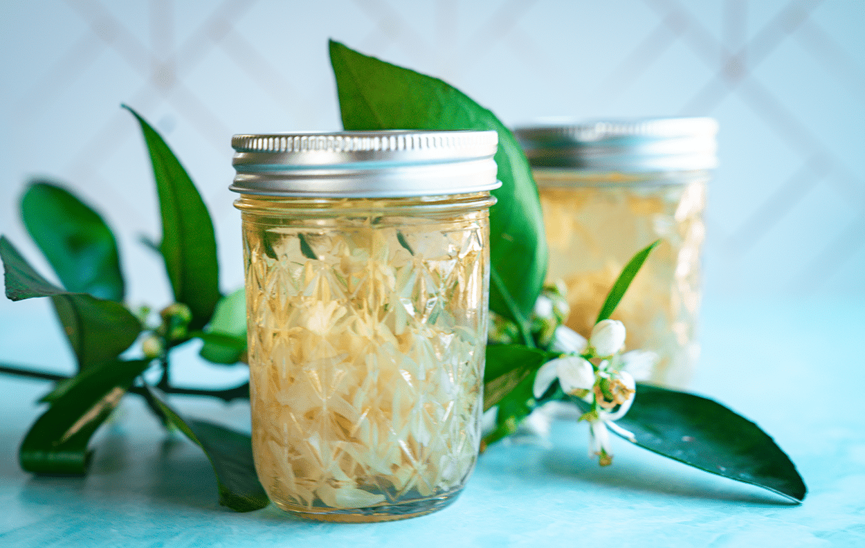 Simple Syrups 19 Steeping orange blossoms in cold water