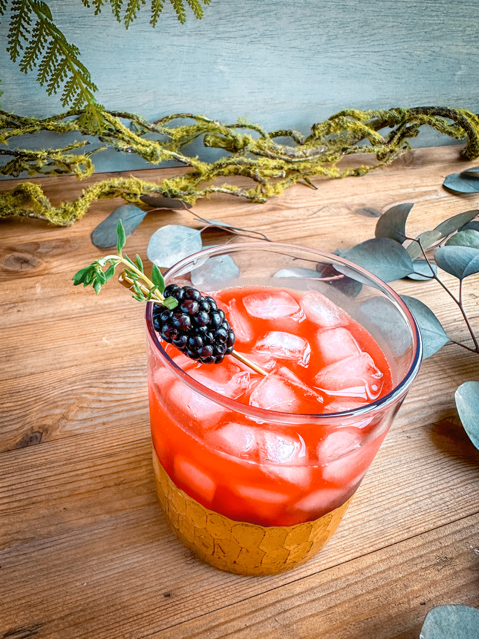 Rustic Bourbon Bramble with Blackberries and Thyme Syrup 1 Rustic Bourbon Bramble with Blackberries and Thyme Syrup cocktail recipe