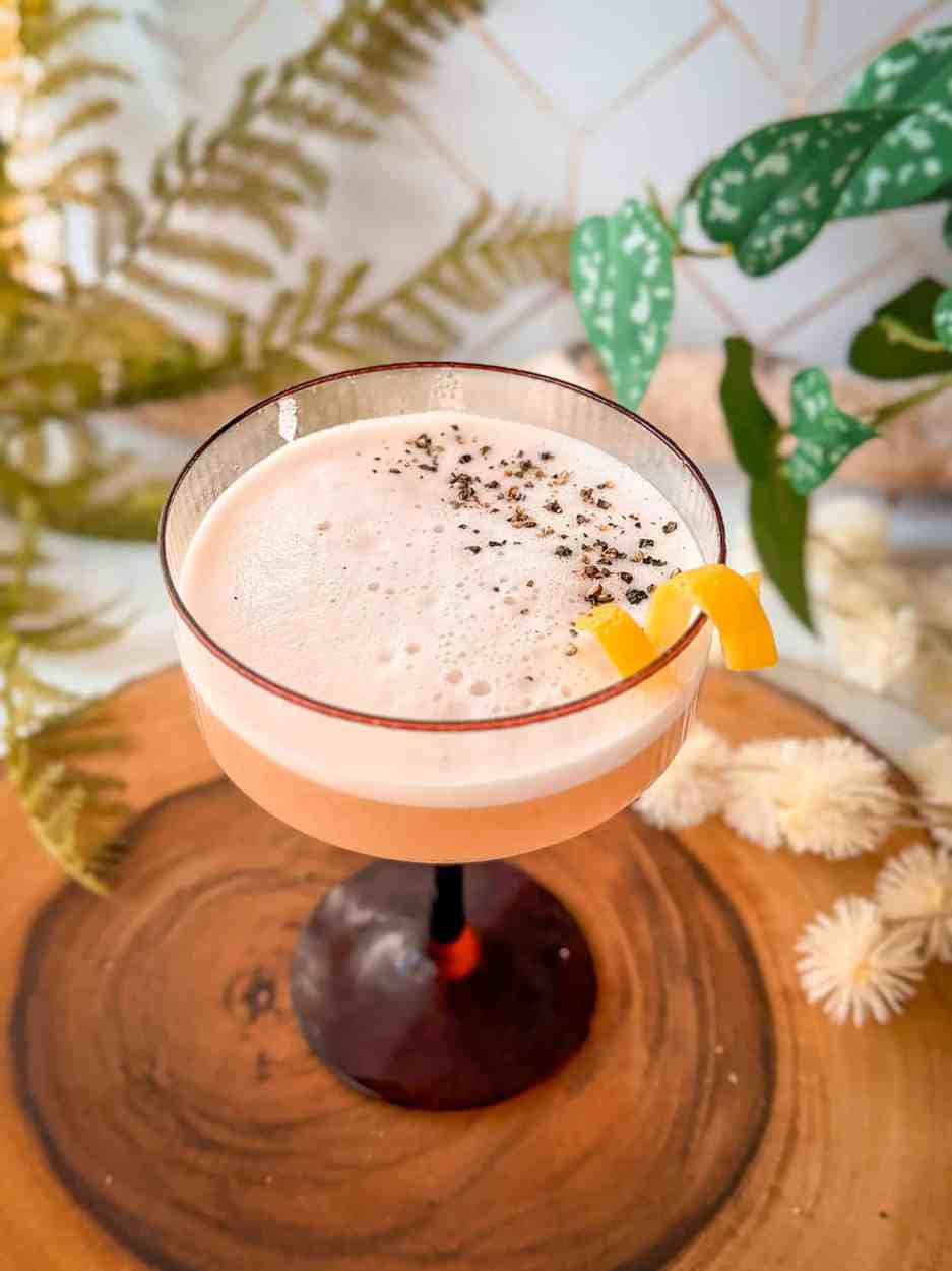 Plum and Peppercorn Gin Sour 1 Plum and Peppercorn Gin Sour cocktail recipe