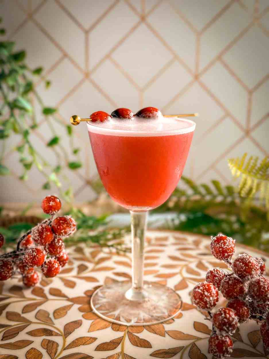 Juniper Cranberry Gin Sour 2 Juniper Cranberry Gin Sour cocktail recipe