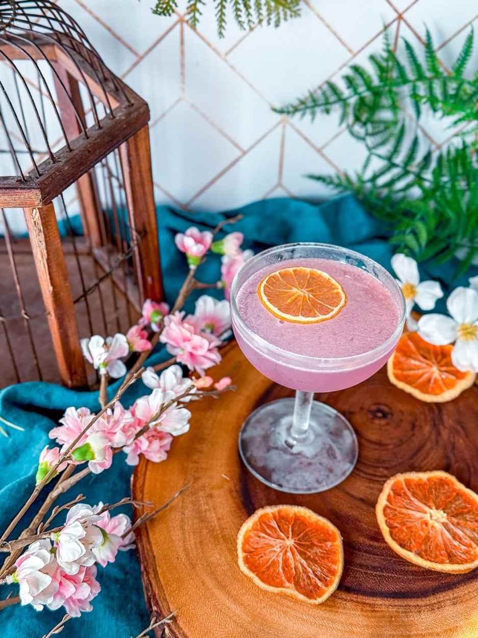 Pink Grapefruit Sakura Gin Sour 2 Pink Grapefruit Sakura Sour cocktail recipe