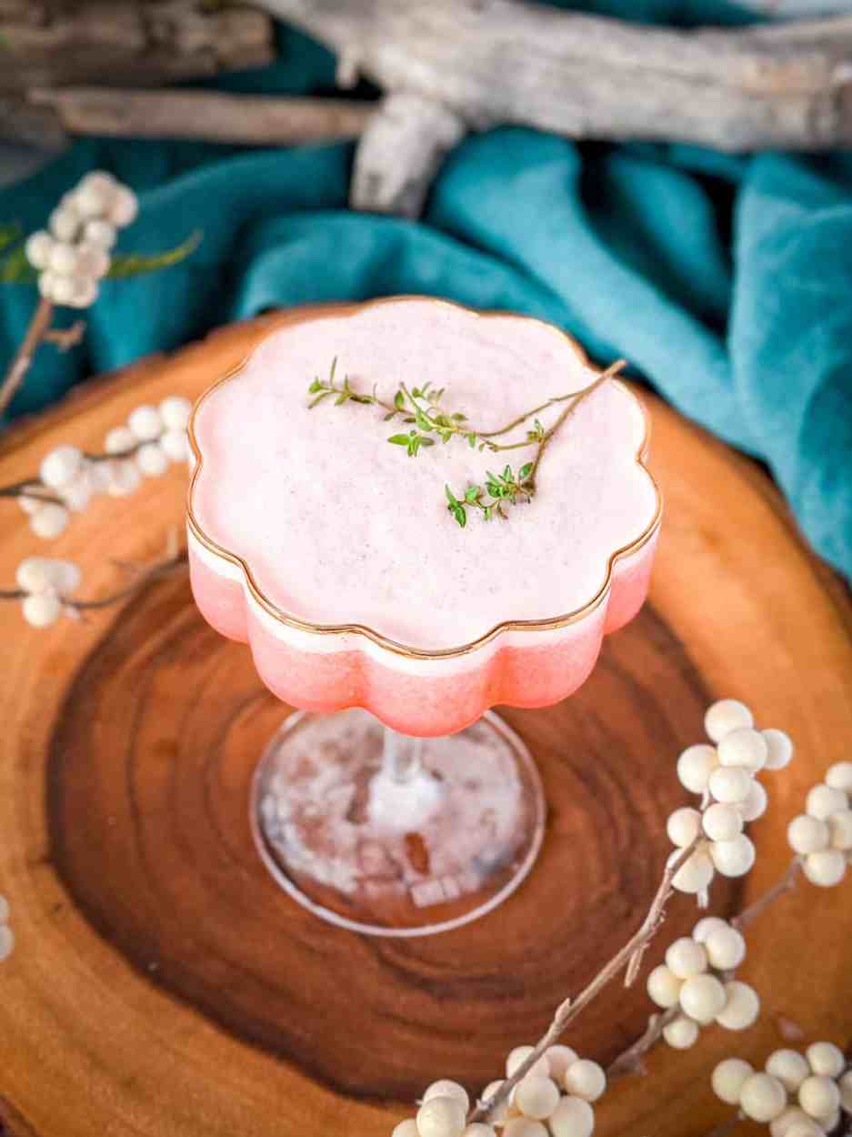 Thyme Raspberry Gin Sour 2 Thyme Raspberry Gin Sour cocktail recipe