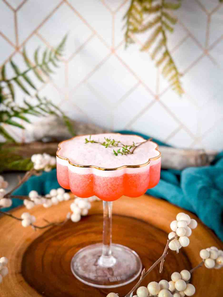 Thyme Raspberry Gin Sour 1 Thyme Raspberry Gin Sour cocktail recipe